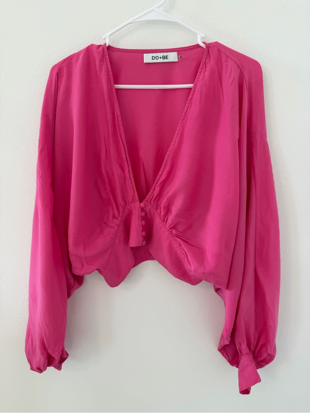DO+BE Pink Deep V Button-Front Blouse
